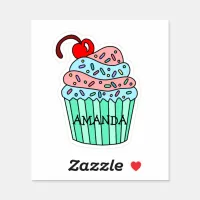Personalized Cartoon Pink and Blue Cupcake  Sticker