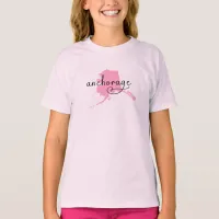 Handwriting Heart Anchorage Alaska in Pink T-Shirt