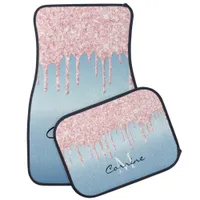 Monogram Metallic Ice Blue & Dripping Pink Glitter Car Floor Mat