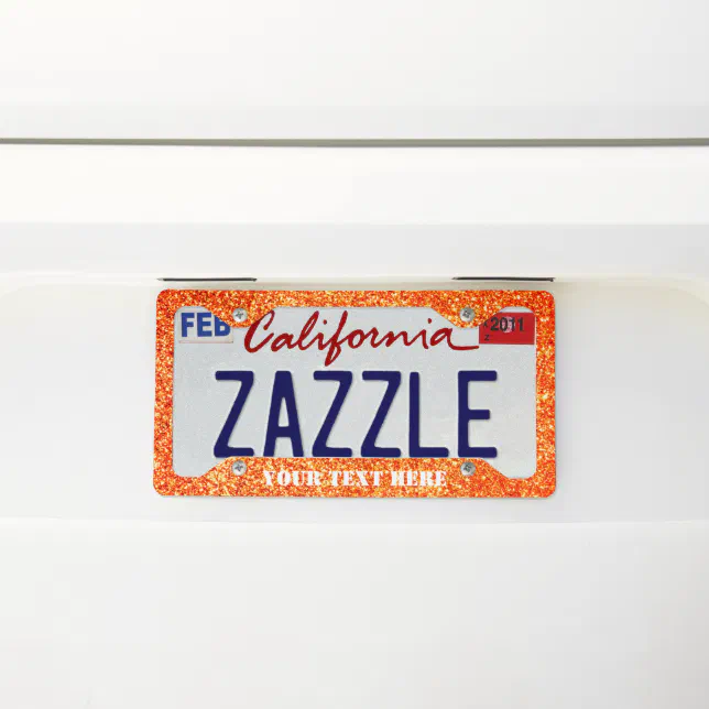 Orange glitter with custom text license plate frame