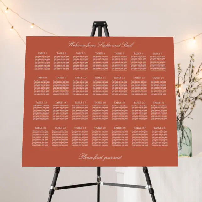 Terracotta 28 Table Wedding Seating Chart Foam Board