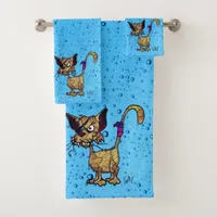 Funny and Angry Looking Cat With Eye Patch Bath Towel Set