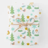 Vintage Christmas Retro Groovy Pink, Blue, Green Wrapping Paper Sheets