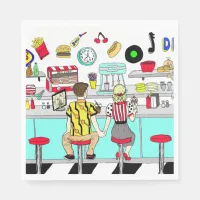 Fifties Diner Nostalgic Couple Holding Hands Napkins