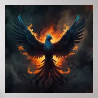 Phoenix Bird Rising with Flames Poster