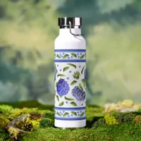 Blue Hydrangea Flowers Botanical Art Design Water Bottle