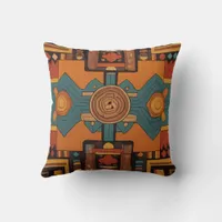 Inca Cross Pattern reds and yellows Throw Pillow