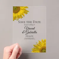 Yellow Sunflowers Wedding Save the Date Acrylic Invitations