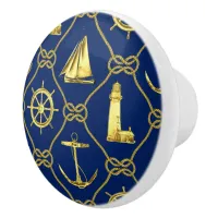 Classic Nautical Gold Blue Ceramic Knob