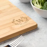 Monogram Laurel Wreath Crest Family Name Cutting Board