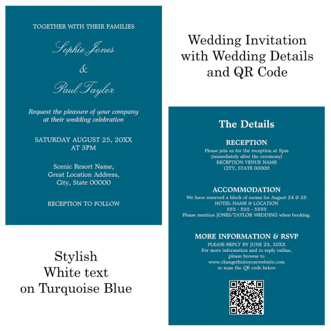 Turquoise Blue Wedding QR Code RSVP Invitation