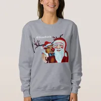 Watercolor Laughing Santa Claus Rudolf  Smiling Sweatshirt