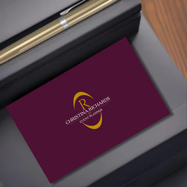 Burgundy and Gold Monogram Modern Elegant Business Card