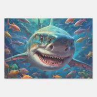 Great White Swimming in the Sea Wrapping Paper Sheets