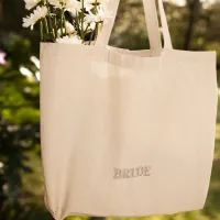 Modern Simple Pink Bride Typography Engagement Embroidered Tote Bag