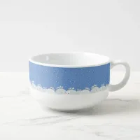 Peaceful winter forest with snow and snowflakes soup mug