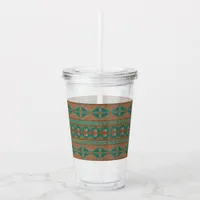 Southwest Teal Copper Colors Geometric Pattern Acrylic Tumbler