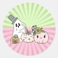 Pink Halloween Boo Ghosts and Pumpkins  Classic Round Sticker