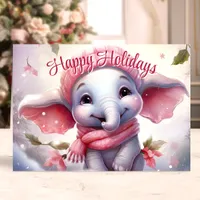 Cute Elephant in Scarf Happy Holidays Holiday Card