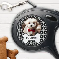 Black And White Dog Bone Paw Pattern Pet Photo Retractable Pet Leash