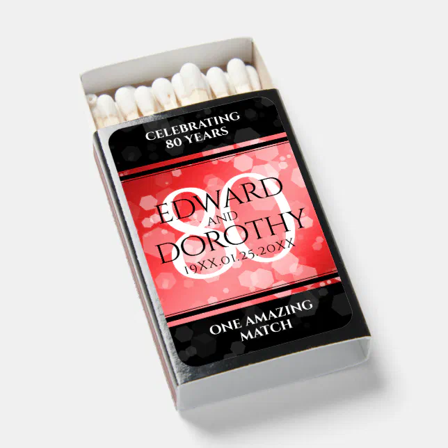 Elegant 80th Ruby Wedding Anniversary Celebration Matchboxes