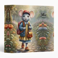 Cute mouse girl on her way to school,personalized  3 ring binder