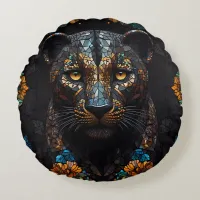 Mosaic Leopard Majesty Round Pillow