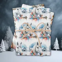 Watercolor Festive Horses Christmas Wrapping Paper Sheets