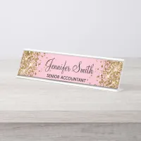 Gold Glitter Light Pink Gradient Desk Name Plate