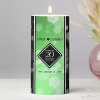 Elegant 20th Emerald Wedding Anniversary Pillar Candle