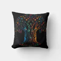 Tree of Life in full Stained Glass Mosaic Color Throw Pillow