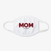 Modern Buffalo Plaid Mom Established Date White Cotton Face Mask