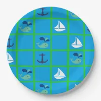 Nautical Whale, Sailboat, Anchor Blue Green Plates