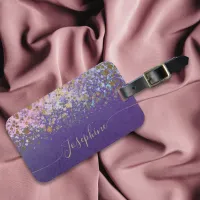 Purple Gold Modern Chic Trendy Calligraphy  Luggage Tag