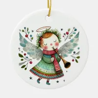 Cute Angel Folk Art Style Ceramic Ornament