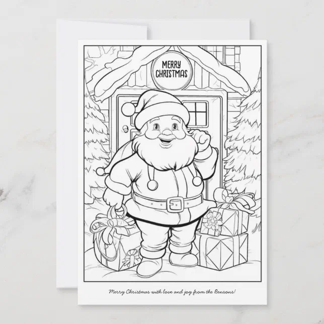 Cute Santa at Family Home Art Coloring Christmas Holiday Card