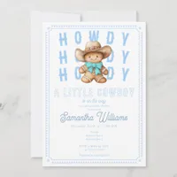 'Lil Cowboy Gingerbread Christmas Blue Baby Shower Invitation