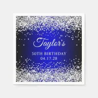 Silver Glitter Black Blue Ombre 30th Birthday Napkins