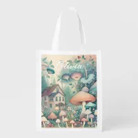 Pretty Cottage Core Whimsical Village Personalized Grocery Bag