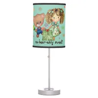 Unbearably Sweet Girl and Teddy Bear in Teal Table Lamp