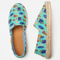 Blue and Orange Tropical Aquarium Fish on Coral Espadrilles