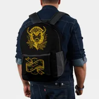 Floral Gold Bison Head Decor Printed Backpack