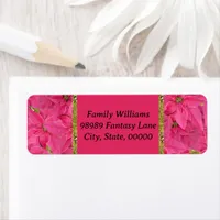 Fuchsia colored poinsettias, floral pattern custom label