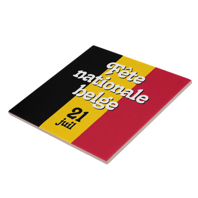 French F&#234;te nationale belge Belgian Flag Ceramic Tile