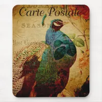 Vintage Peacock Floral Mouse Pad