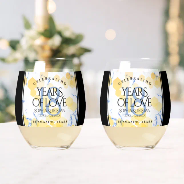 Elegant 18th Porcelain Wedding Anniversary Stemless Wine Glass