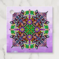 Dragonfly and Flower Mandala Colorful Favor Tags