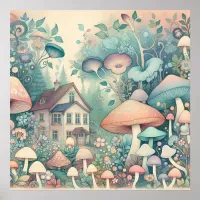Pretty Cottage Core Whimsical Village Poster