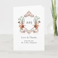 Wild Woodland Laurel Crest Monogram Wedding Photo Thank You Card