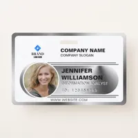 Silver Minimalist Business QR Employee Photo ID Ba Badge